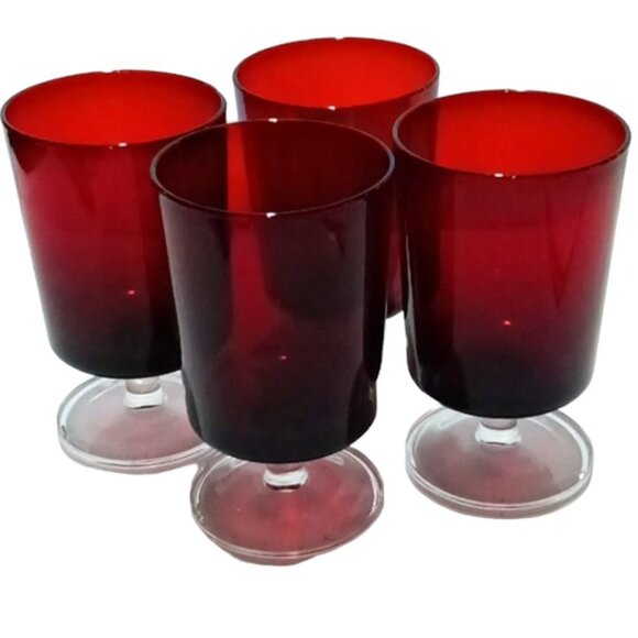 Vintage Cristal D'Arques Set of 4 Ruby Red Cavalier Stemmed Wine Goblets Glasses - Picture 1 of 7